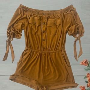 *SOLD* Derek Heart Women’s Off Shoulder Romper Brown Soft